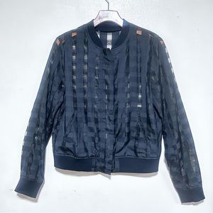 Like New Zara Women’s Checkered Organza Black Bomber Jacket Size Medium